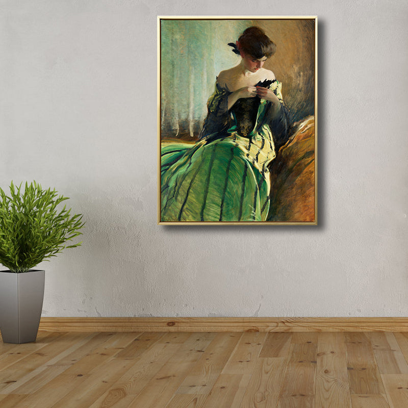Girl in Green Robe Painting Figure Renaissance Textured Wall Art Decor for Dining Room Clearhalo 'Arts' 'Canvas Art' 1808761