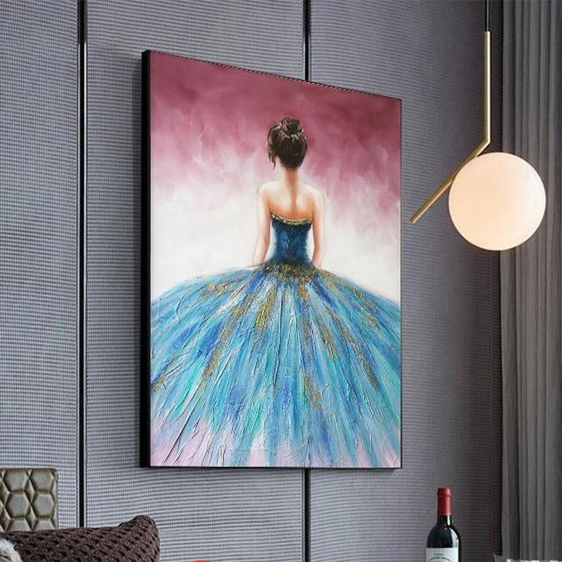 Dressing Maiden Back Scene Canvas Textured Glam Style for Girls Bedroom Wall Art Decor Sky Blue Clearhalo 'Arts' 'Canvas Art' 1808775