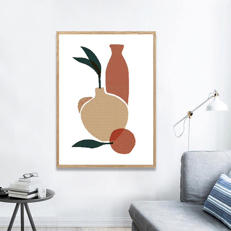 Pastel Color Nordic Style Canvas Print Vase and Flower Wall Art Decor for Kitchen Brown Clearhalo 'Arts' 'Canvas Art' 1810031