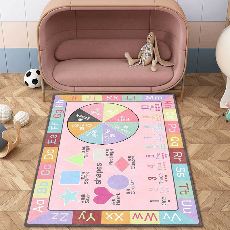 Multicolor Nursery Rug Kids Letter and Geometric Pattern Rug Polyester Washable Anti-Slip Backing Pet Friendly Carpet Pink Clearhalo 'Area Rug' 'Rug' 1811598