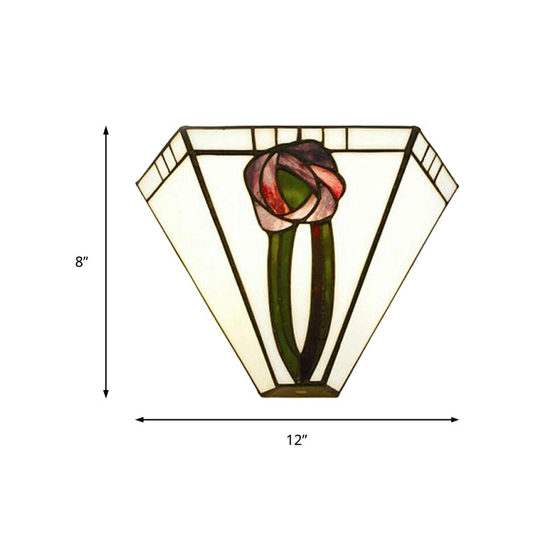 Craftsman Geometric Wall Lamp Stained Glass 1 Head Wall Mount Light with Flower Decoration for Living Room Clearhalo 'Industrial' 'Middle century wall lights' 'Tiffany wall lights' 'Tiffany' 'Wall Lamps & Sconces' 'Wall Lights' Lighting' 181848