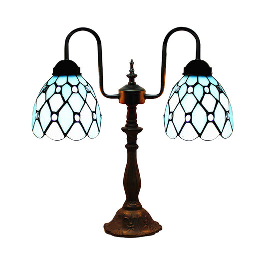 Dome Table Lamp Industrial Vintage Stained Glass 2 Lights Accent Table Lamp in Blue for Bedside Clearhalo 'Lamps' 'Table Lamps' Lighting' 181897