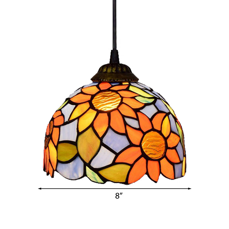 1 Bulb Pendant Lighting Tiffany-Style Domed Orange-Blue Stained Glass Ceiling Hanging Light Clearhalo 'Ceiling Lights' 'Close To Ceiling Lights' 'Industrial' 'Middle Century Pendants' 'Pendant Lights' 'Pendants' 'Tiffany close to ceiling' 'Tiffany Pendants' 'Tiffany' Lighting' 182332