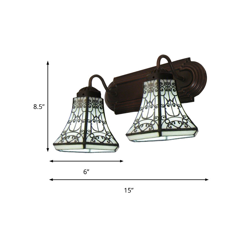 2 Heads Sconce Lighting Baroque Flared White Glass Wall Mounted Light for Bedroom Clearhalo 'Industrial' 'Middle century wall lights' 'Tiffany wall lights' 'Tiffany' 'Wall Lamps & Sconces' 'Wall Lights' Lighting' 182415