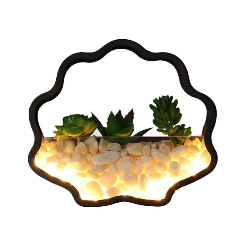 succulent wall sconces Fake Succulent Plant Wall Light Metal Stone Modern Creative Sconce Light in  Black for Bedroom