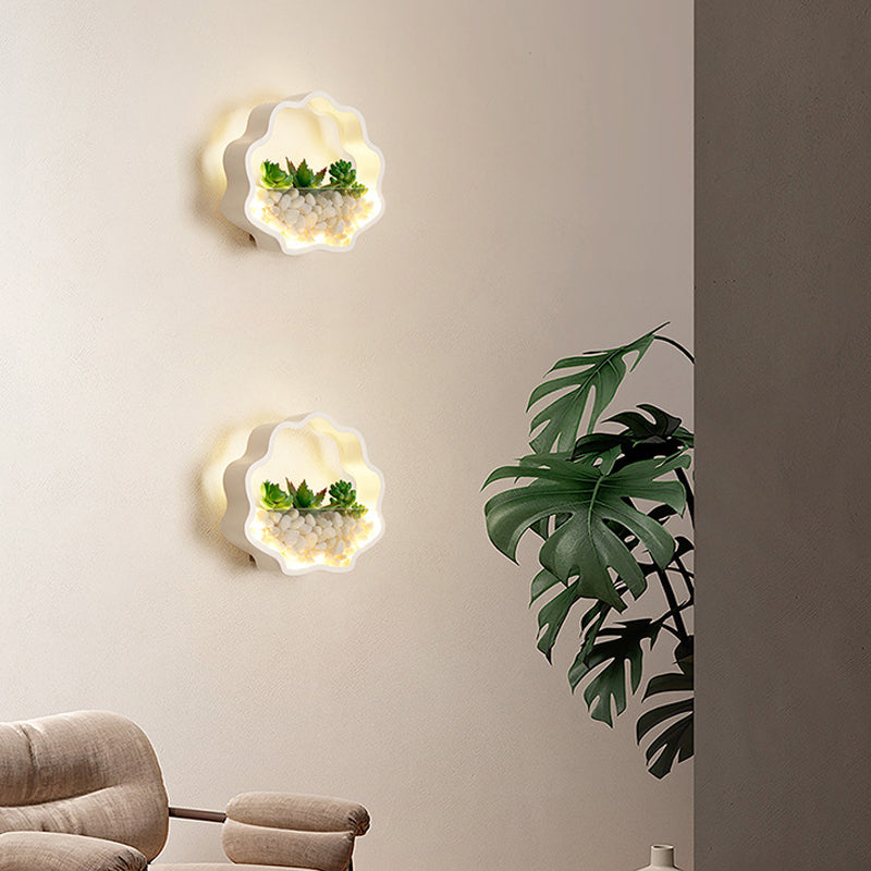 succulent light lamp Child Bedroom Fake Succulent Wall Light Metal Stone Contemporary White  Sconce Lamp