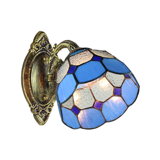 Scalloped Edged Wall Lighting Tiffany Style Stained Glass 1 Head Wall Sconce in Blue for Stairway Clearhalo 'Industrial' 'Middle century wall lights' 'Tiffany wall lights' 'Tiffany' 'Wall Lamps & Sconces' 'Wall Lights' Lighting' 184864