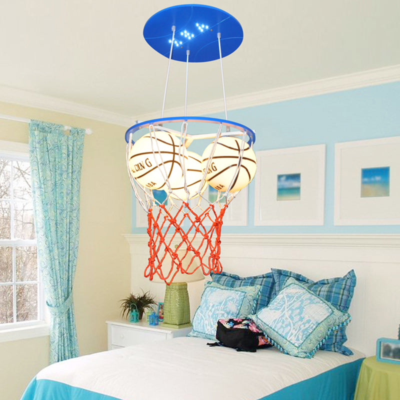 Glass Basketball Pendant Light Boys Bedroom 3 Lights Sport Style Pendant Lamp Clearhalo 'Ceiling Lights' 'Close To Ceiling Lights' 'Glass shade' 'Glass' 'Pendant Lights' 'Pendants' Lighting' 185142