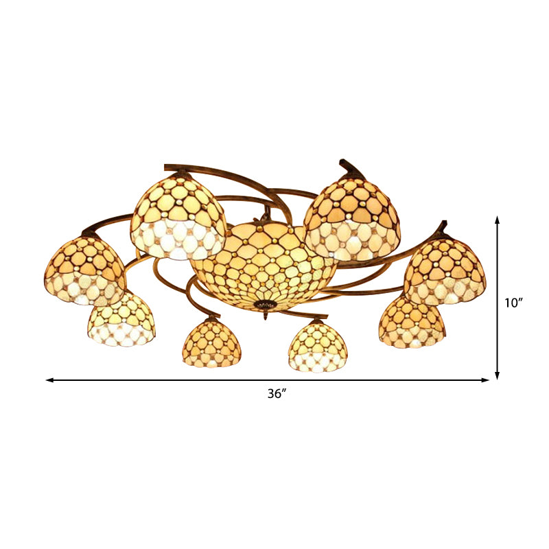 Yellow Bowl Hanging Ceiling Fixture Country Stained Glass Hanging Chandelier for Dining Room Clearhalo 'Ceiling Lights' 'Close To Ceiling Lights' 'Close to ceiling' 'Glass shade' 'Glass' 'Pendant Lights' 'Semi-flushmount' 'Tiffany close to ceiling' 'Tiffany' Lighting' 185460