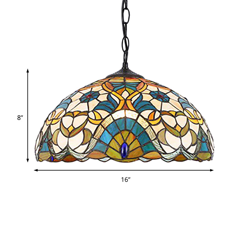 Dome Pendant Light with Peacock Design Single Light Stained Glass Tiffany Suspension Light Clearhalo 'Ceiling Lights' 'Industrial' 'Middle Century Pendants' 'Pendant Lights' 'Pendants' 'Tiffany close to ceiling' 'Tiffany Pendants' 'Tiffany' Lighting' 185707