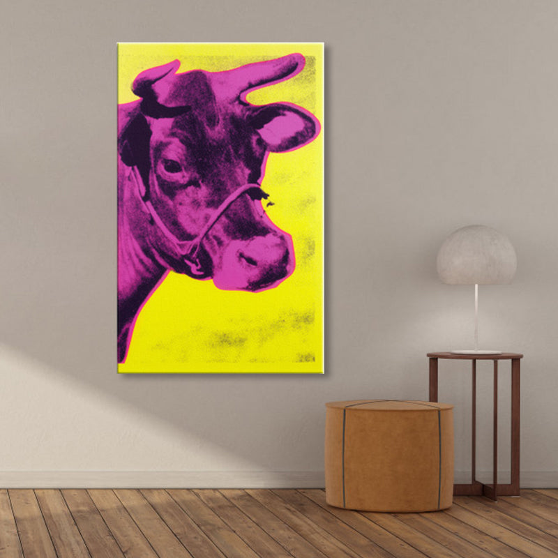 Pop Art Cow's Head Canvas Print Mixed-Media Wild Animal Wall Decor in Pastel Color Purple Clearhalo 'Arts' 'Canvas Art' 1858671