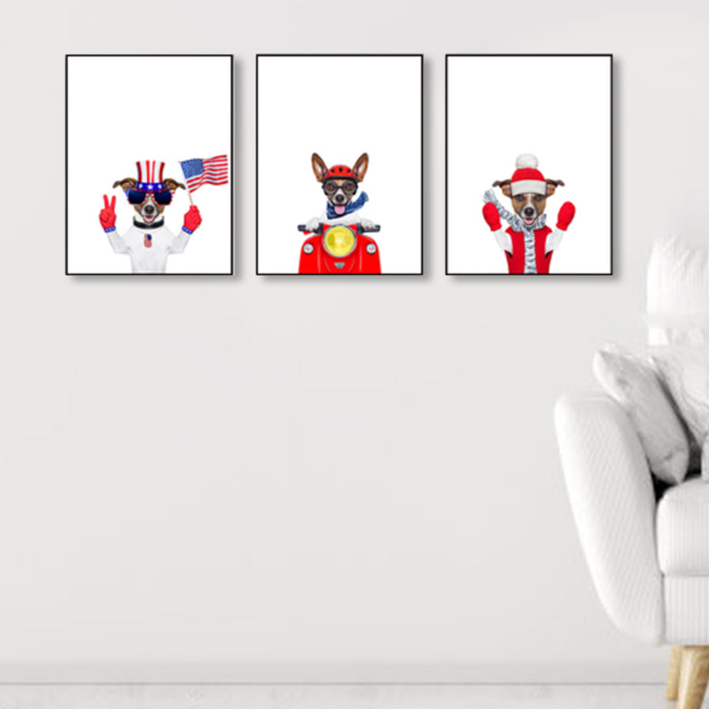 Light Color Dress-Up Dog Wall Decor Animal Kids Style Multi-Piece Canvas for Room Clearhalo 'Art Gallery' 'Canvas Art' 'Kids' Arts' 1859053