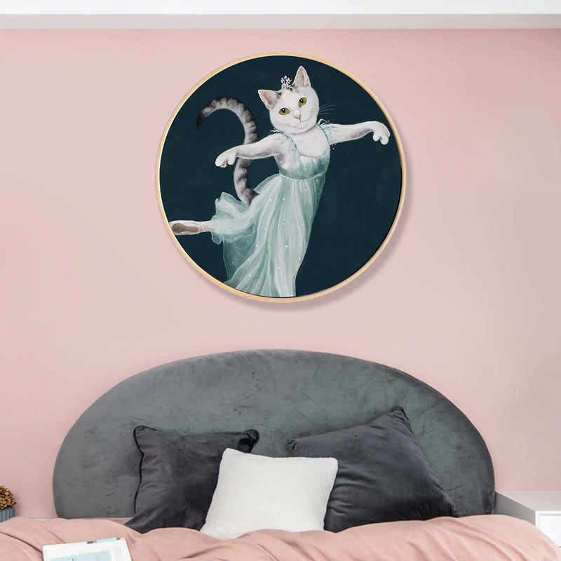 Pop Art Dancing Cat Canvas Print Light Color Textured Wall Decor for Sitting Room Blue Clearhalo 'Arts' 'Canvas Art' 1859465