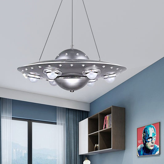 Metal UFO Pendant Light Six Lights Creative Suspension Light in Silver for Boys Bedroom Clearhalo 'Ceiling Lights' 'Chandeliers' Lighting' options 185947