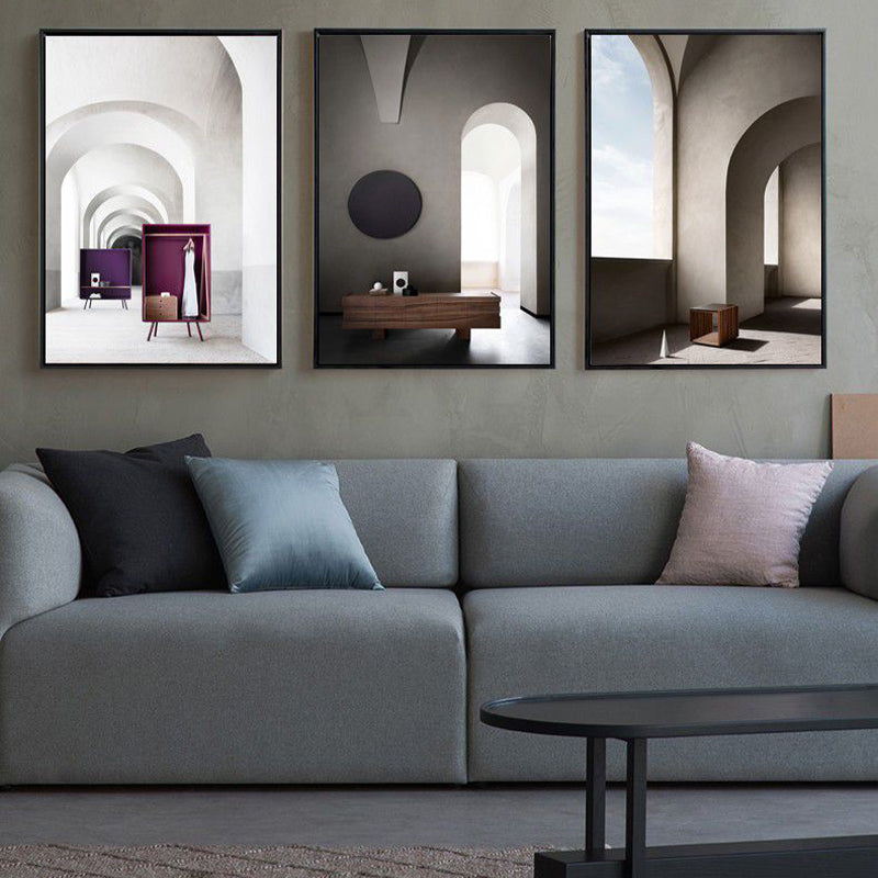 Arched Door Scenery Wall Art Set Soft Color Modern Style Canvas Print for Family Room Clearhalo 'Art Gallery' 'Canvas Art' 'Contemporary Art Gallery' 'Modern' Arts' 1860551