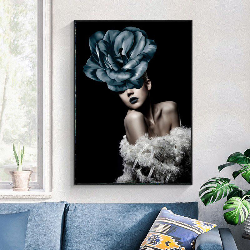 Faddish Maiden Canvas Art Glam Style Figure Wall Decor in Light Color for Parlour Blue Clearhalo 'Arts' 'Canvas Art' 1860599