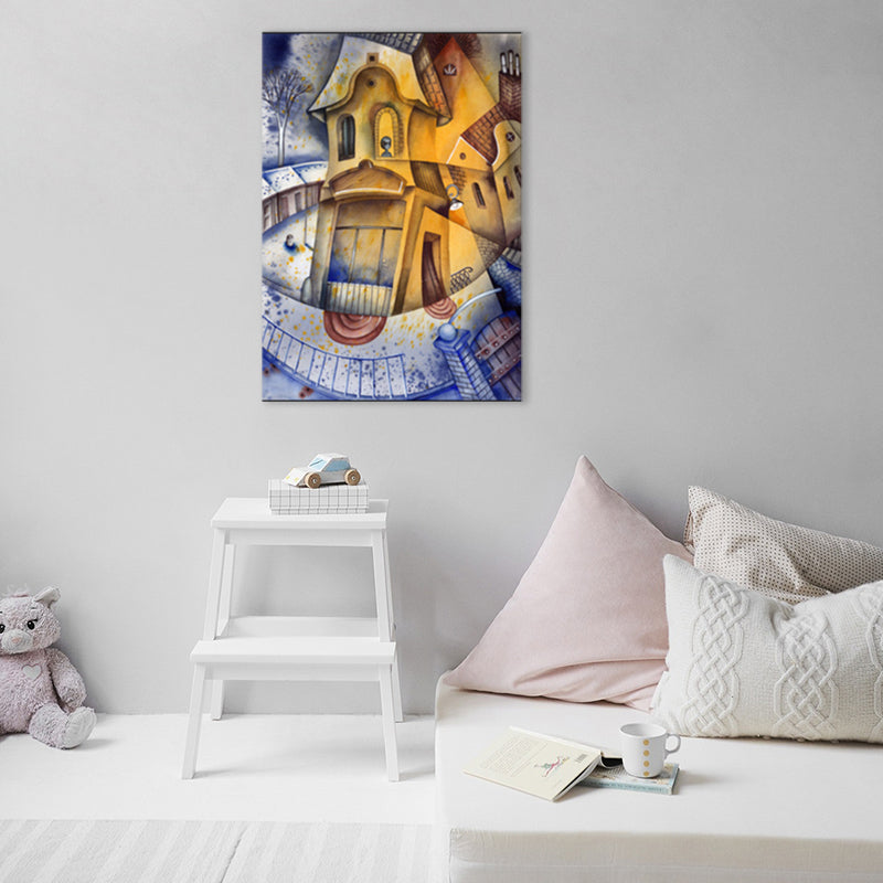 Soft Color Novel Building Wall Decor Illustration Modern Textured Canvas for Family Room Clearhalo 'Art Gallery' 'Canvas Art' 'Contemporary Art Gallery' 'Modern' Arts' 1860767