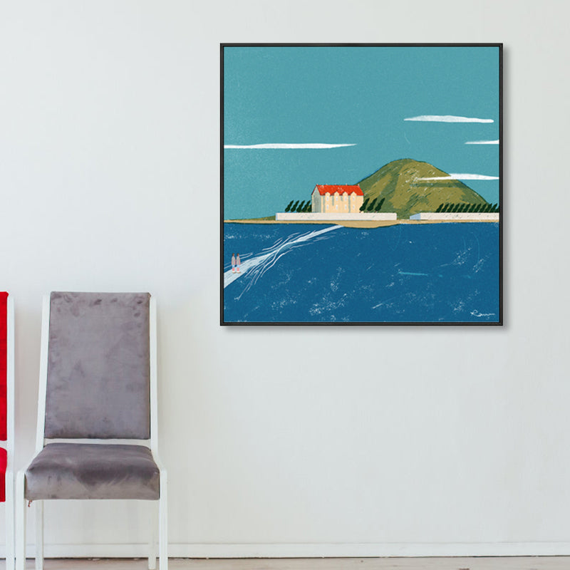 Pastel Painting Lodge Wall Art Nature Scenery Modern Textured Canvas for Bedroom Blue Clearhalo 'Arts' 'Canvas Art' 1861746