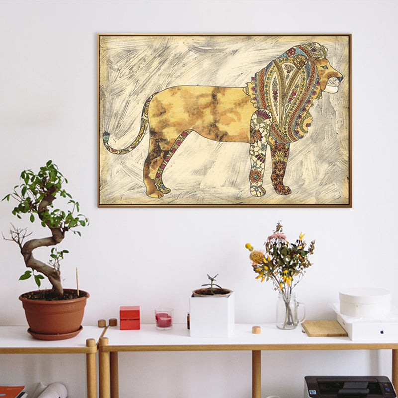Asian Drawing Animal Art Print Canvas Textured Light Color Wall Decor for Living Room Yellow Clearhalo 'Arts' 'Canvas Art' 1862179