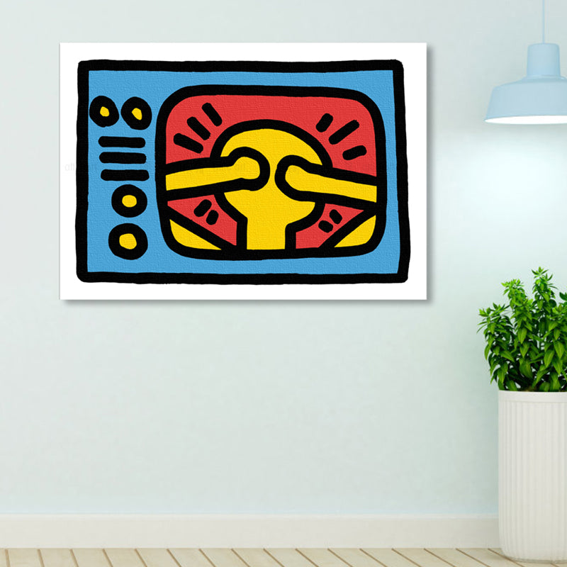 Novel Figure Graphic Painting Pop Art Canvas Wall Decor in Light Color for Bathroom Blue Clearhalo 'Arts' 'Canvas Art' 1862640