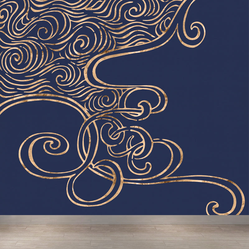 Flying Moire Print Mural Decal Guest Room Sky Scenery Wall Covering, Personalized Dark Blue Clearhalo 'Wall Decor' 'Wall Mural' 1862951