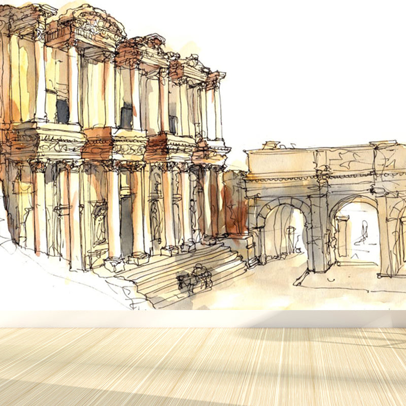 Famous Building Scene Mural Decal Modern Decorative Lobby Wall Art, Made to Measure Light Brown Clearhalo 'Wall Decor' 'Wall Mural' 1863201