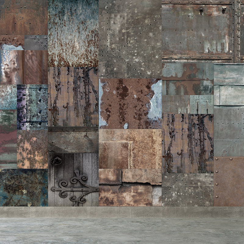 Dark Color Steampunk Wall Mural Full Size Metal Effect Wall Decor for House Interior Dark Gray Clearhalo 'Wall Decor' 'Wall Mural' 1863541