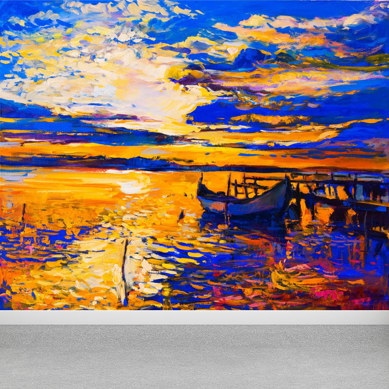 Classic Natural Landscape Scene Mural Wallpaper Pastel Color Fine Arts Wall Covering Dark Yellow Clearhalo 'Wall Decor' 'Wall Mural' 1863806