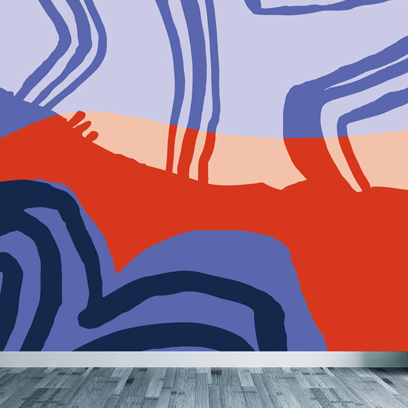 Modern Abstract Graphic Mural Non-Woven Textured Stain-Proof Soft Color Wall Art for Bedroom Purple Clearhalo 'Wall Decor' 'Wall Mural' 1863831