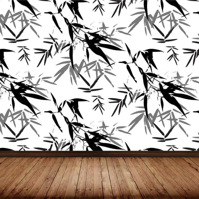 Stain-Proof Bamboo Wall Mural Non-Woven Textured Botany Wall Decor for Guest Room Dark Gray Clearhalo 'Wall Decor' 'Wall Mural' 1864106