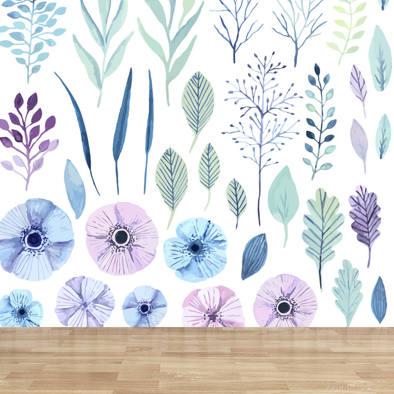 Botanical Leaves Mural Wallpaper Tropical Style Non-Woven Material Wall Covering Light Blue Clearhalo 'Wall Decor' 'Wall Mural' 1864156