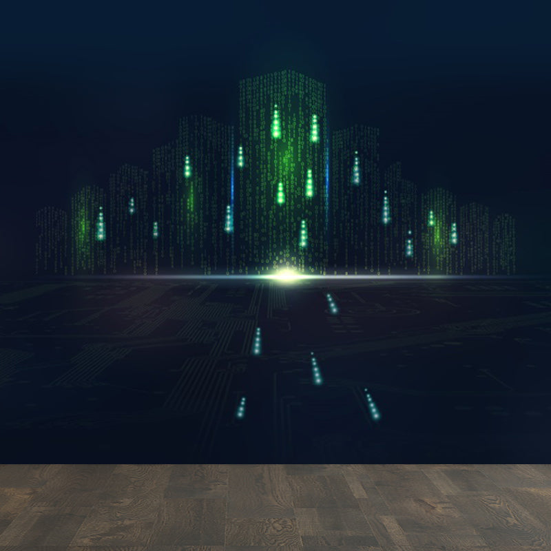 Contemporary City Building Mural Soft Color Stain-Proofing Wall Art for Dining Room Black Clearhalo 'Wall Decor' 'Wall Mural' 1864221