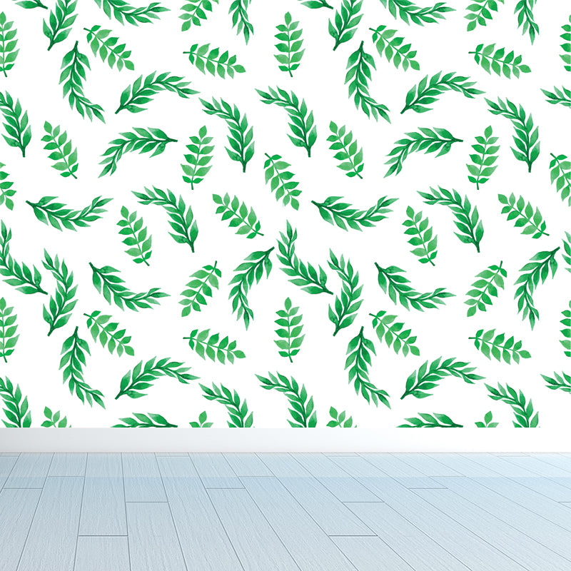 Stain-Proof Leaves Print Mural Tropical Non-Woven Wall Art, Custom Size Available Light Green Clearhalo 'Wall Decor' 'Wall Mural' 1864321
