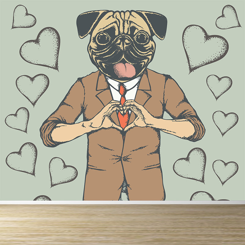 Nordic Animal Gentleman Mural Non-Woven Washable Pastel Wall Covering for Boys Room Brown Clearhalo 'Wall Decor' 'Wall Mural' 1864371