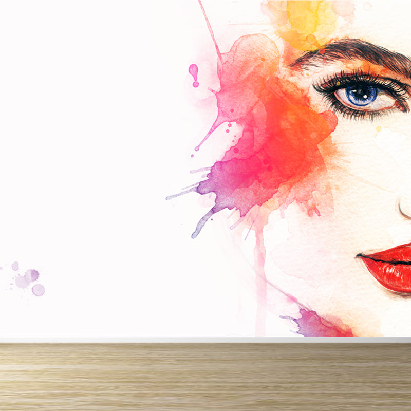 Fashion Maid Wall Mural for Dining Room Illustration Wall Covering, Custom Printed Light Red Clearhalo 'Wall Decor' 'Wall Mural' 1864566