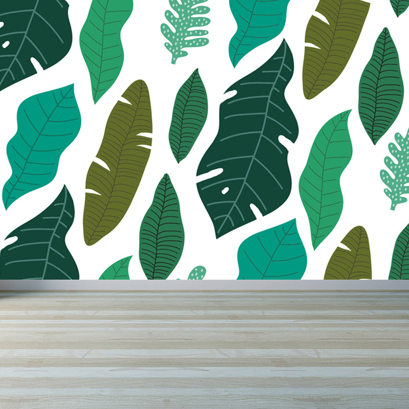 Leaves Print Mural Decals Tropical Non-Woven Textured Wall Covering in Pastel Color Green Clearhalo 'Wall Decor' 'Wall Mural' 1864956
