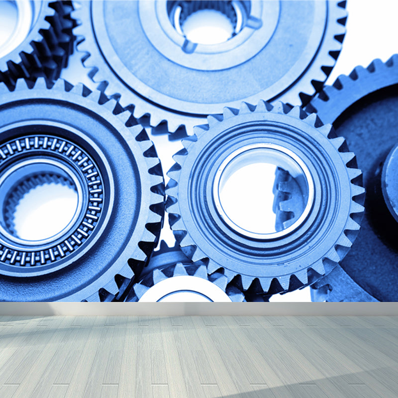 Metal Gear Mural Wallpaper Dark Color Contemporary Wall Covering for Boys Bedroom Blue Clearhalo 'Wall Decor' 'Wall Mural' 1864967