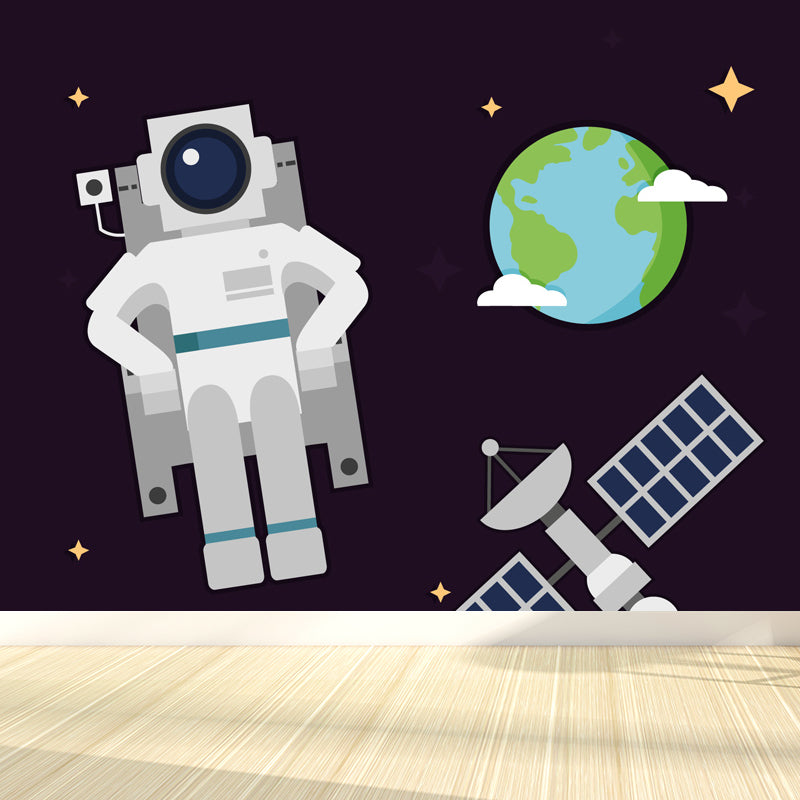 Light Color Outer Space Mural Decal Stain Resistant Children's Art Bedroom Wall Decor Black Clearhalo 'Wall Decor' 'Wall Mural' 1865037