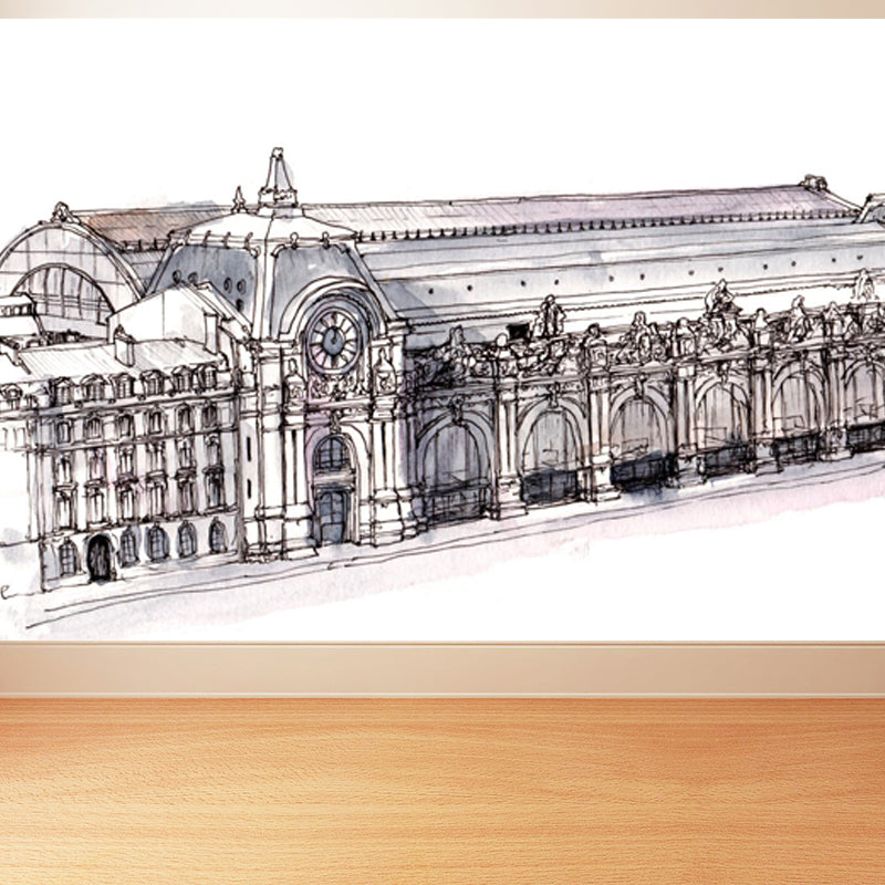 Extra Large Landmark Spot Mural Light Color Non-Woven Wall Art for Interior Decor Dark Gray Clearhalo 'Wall Decor' 'Wall Mural' 1865122