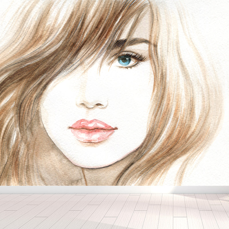 Stain Resistant Girl Pattern Mural Decal Non-Woven Fashion Wall Decor for Sitting Room Brown Clearhalo 'Wall Decor' 'Wall Mural' 1865147