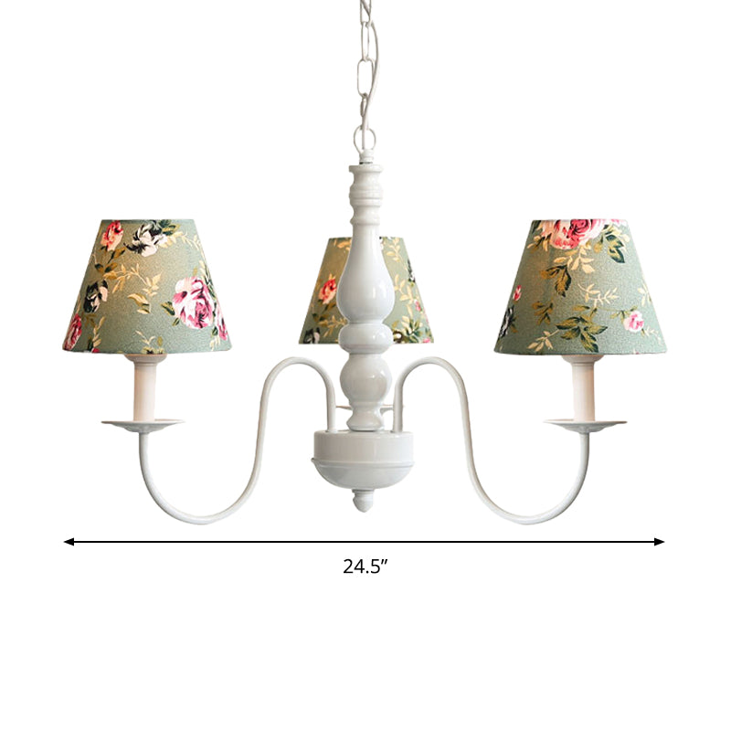 Kids Flower Hanging Light with Tapered Shade 3 Lights Metal Chandelier in Green for Nursing Room Clearhalo 'Ceiling Lights' 'Chandeliers' Lighting' options 186571