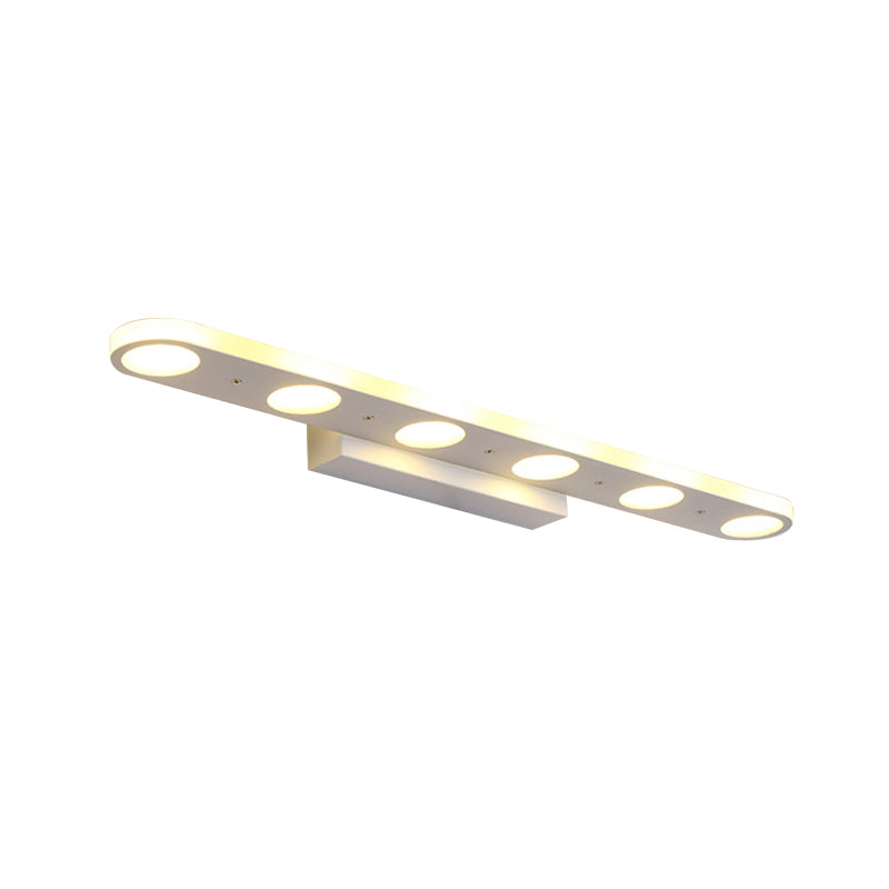 Oblong Vanity Wall Light Fixture Simplicity Metal 4/6-Light White Wall Mounted Lamp in Warm/White Light Clearhalo 'Cast Iron' 'Glass' 'Industrial' 'Modern wall lights' 'Modern' 'Tiffany' 'Traditional wall lights' 'Vanity Lights' 'Wall Lights' Lighting' 1866035