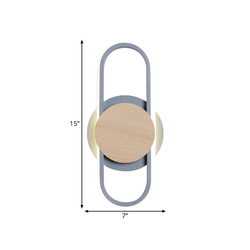 Grey Oval and Round Wall Mount Light Contemporary LED Metal Wall Sconce Lighting for Bedside Clearhalo 'Cast Iron' 'Glass' 'Industrial' 'Modern wall lights' 'Modern' 'Tiffany' 'Traditional wall lights' 'Wall Lamps & Sconces' 'Wall Lights' Lighting' 1866085