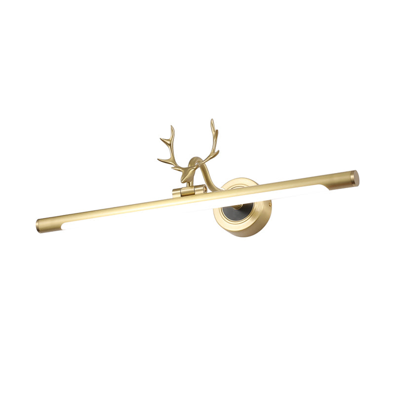 Tube Wall Mounted Light Modern Metal LED Bathroom Vanity Lighting Fixture in Gold with Antler Deco Clearhalo 'Cast Iron' 'Glass' 'Industrial' 'Modern wall lights' 'Modern' 'Tiffany' 'Traditional wall lights' 'Vanity Lights' 'Wall Lights' Lighting' 1866243