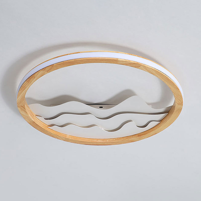 13"/17" W Circle Ceiling Light Fixture Simple Wood LED Beige Flush Mount Lamp with Landscape Design Clearhalo 'Ceiling Lights' 'Close To Ceiling Lights' 'Close to ceiling' 'Flush mount' Lighting' 1866370