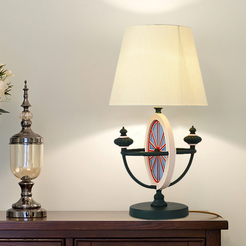 Black/Blue Barrel Nightstand Light Nordic Style 1 Head Fabric Desk Lamp with Rudder Base Design Clearhalo 'Lamps' 'Table Lamps' Lighting' 1867058