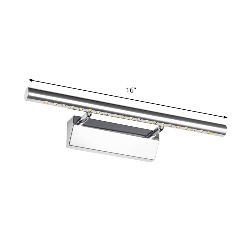 Cylinder Vanity Lighting Simplicity Metal 10"/16" L LED Bathroom Wall Mounted Lamp in Chrome, Warm/White Light Clearhalo 'Cast Iron' 'Glass' 'Industrial' 'Modern wall lights' 'Modern' 'Tiffany' 'Traditional wall lights' 'Vanity Lights' 'Wall Lights' Lighting' 1867322