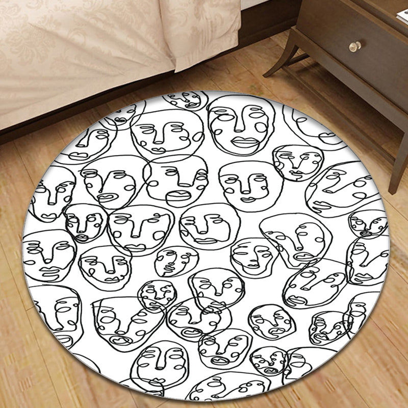 Modernism Face Pattern Rug White Polypropylene Carpet Anti-Slip Backing Pet Friendly Washable Rug for Decoration White Clearhalo 'Area Rug' 'Rug' 1869594