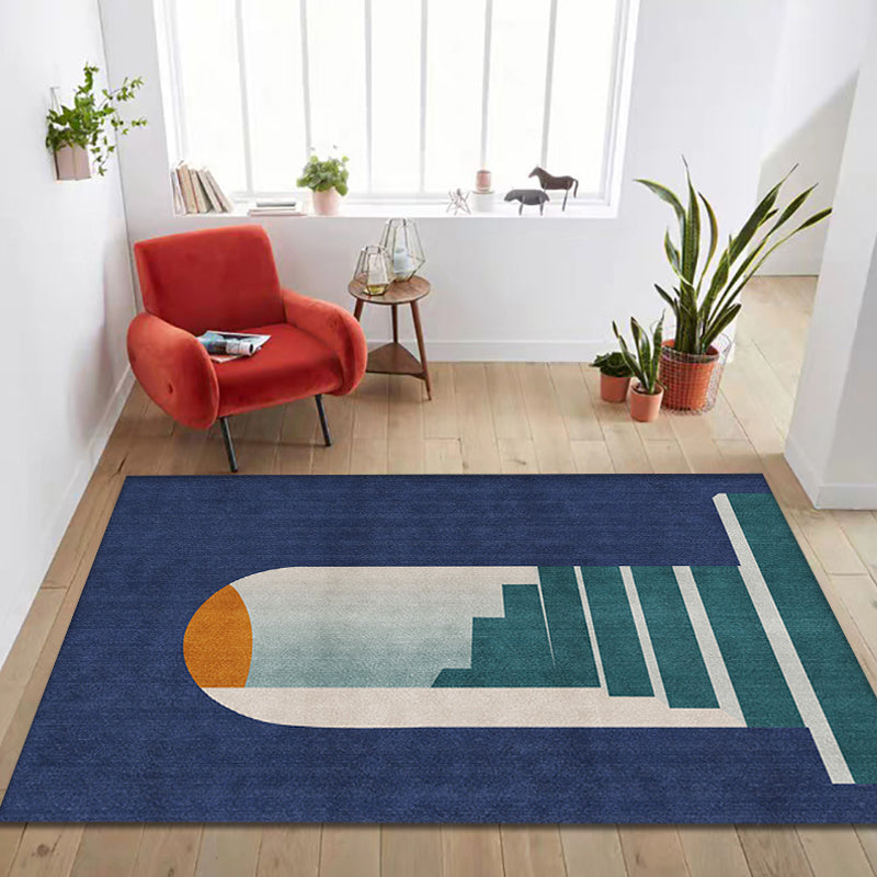 Blue Nordic Rug Polypropylene Door Pattern Rug Pet Friendly Washable Non-Slip Area Rug for Bedroom Dark Blue Clearhalo 'Area Rug' 'Rug' 1870185