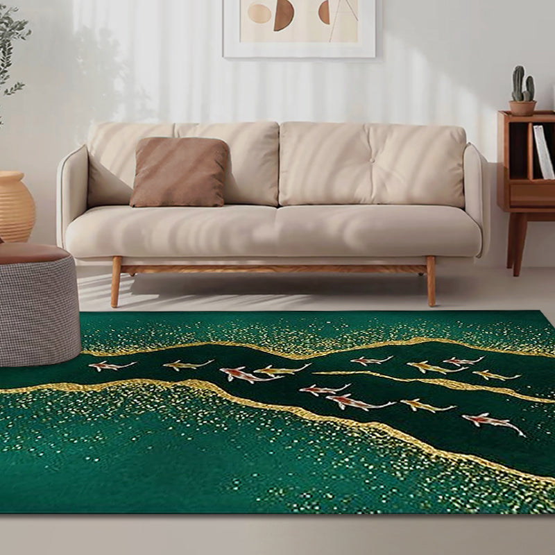 Green Fish Pattern Carpet Synthetics Modern Rug Washable Anti-Slip Backing Rug for Decoration Clearhalo 'Area Rug' 'Modern' 'Rugs' Rug' 1870885